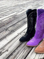Damen Bestickte Cowboy-Stiefel mit Spitzennase sowie Mittelabsätzen