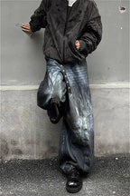 Jeans mit weitem Bein und hoher Taille in Blau locker geschnitten