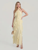 Maxikleid mit Neckholder und Rüschen