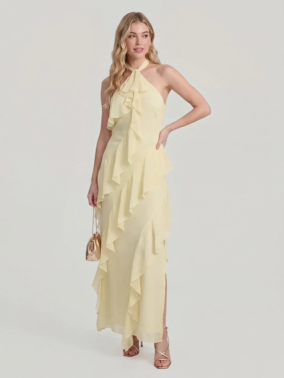 Maxikleid mit Neckholder und Rüschen