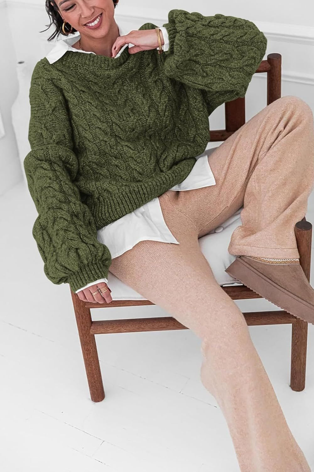 Pullover mit Strickstruktur in Weiß mit Rundhalsausschnitt