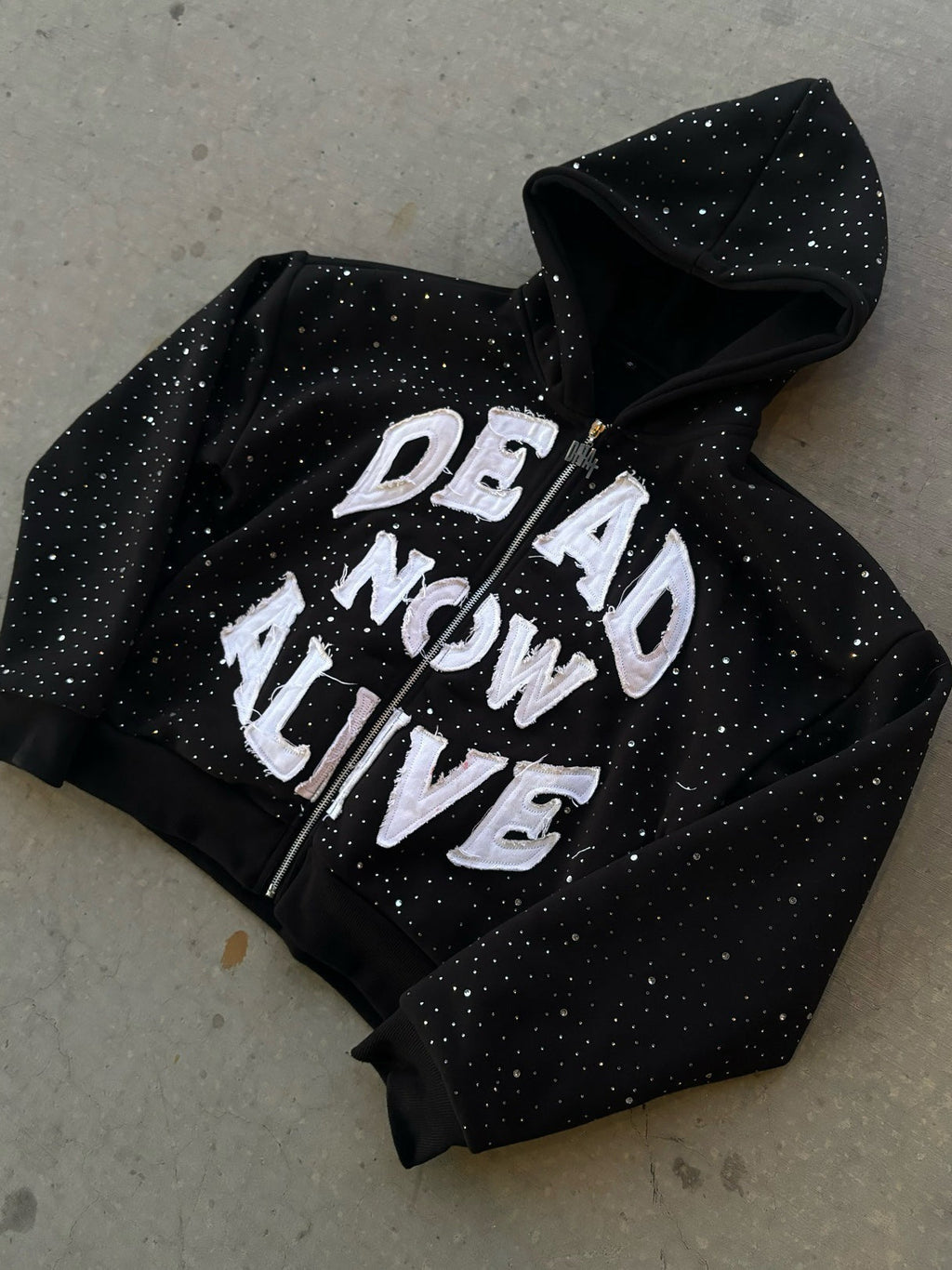 Hoodie mit Reißverschluss und Grafikdruck in Schwarz