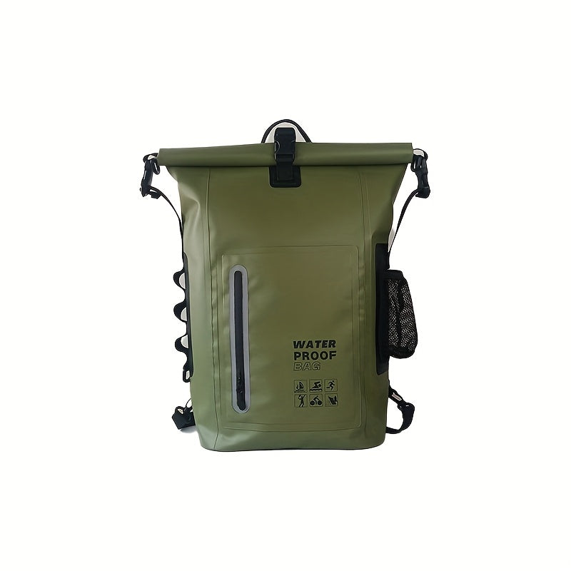 Wasserdichter 25L Rolltop-Rucksack mit mehreren Fächern, stabiler Schnallenversiegelung sowie Netz-Seitentasche