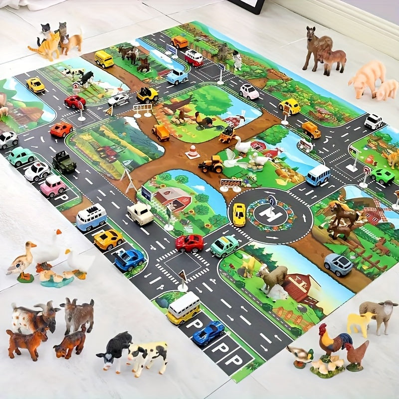 Interaktives Spielteppich-Abenteuer – Entdecke Bauernhof sowie Verkehr mit Spielzeug