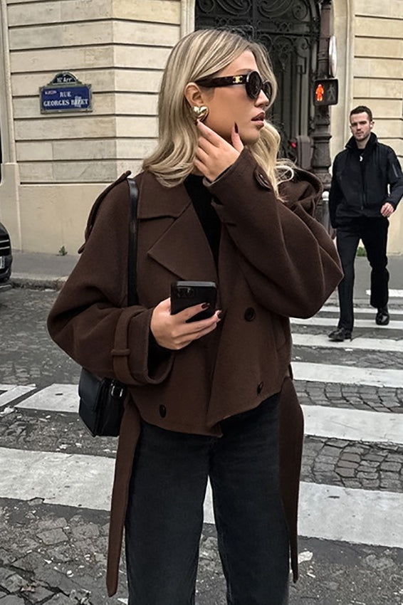 Jacke mit Wolle in Braun mit Reverskragen