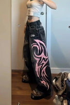 Jeans mit weitem Bein und Druck in Rosa