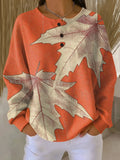 Damen Pullover mit Blättermuster und Knopfdetails