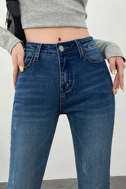 Jeans mit hoher Taille in Retro-Blau