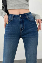 Jeans mit hoher Taille in Retro-Blau