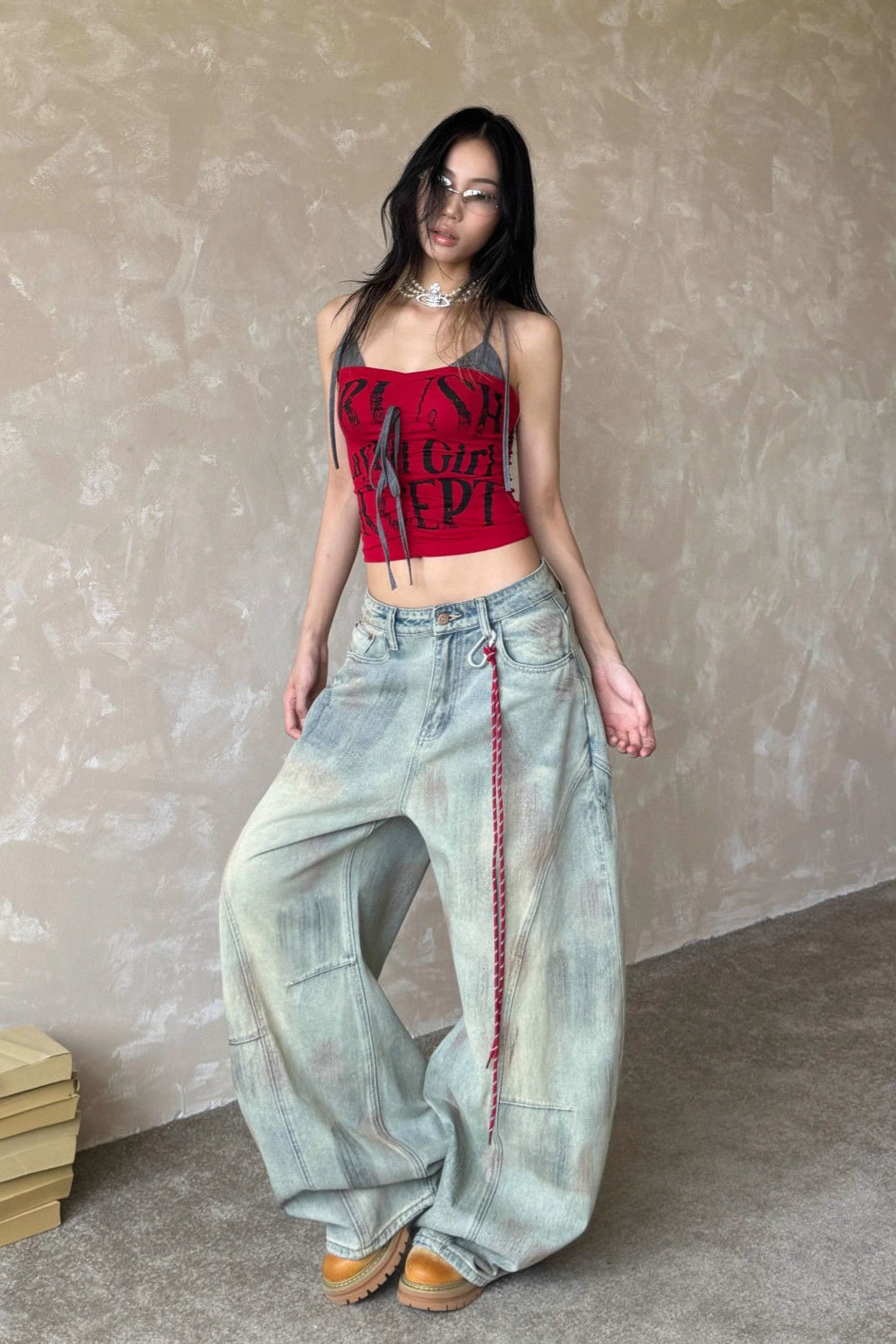 Jeans mit Denim in Blau locker geschnitten
