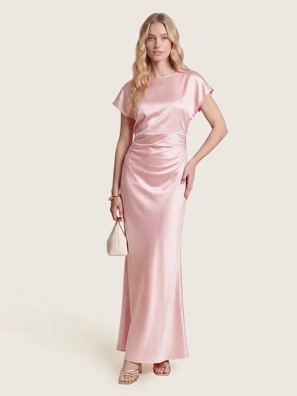 Satin-Maxikleid mit Wasserfall-Ausschnitt und Flügelärmeln