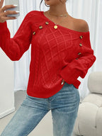Langärmeliger Pullover Mit Zopfmuster, Lässiger Pullover Mit Rundhalsausschnitt