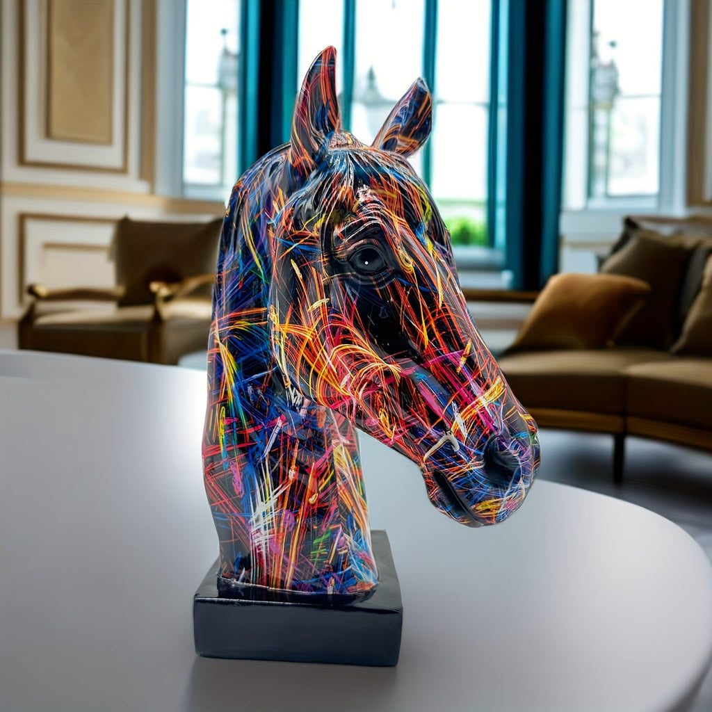 Buntes Pferdekopf-Skulptur: Einzigartige Dekoration für jedes Interieur