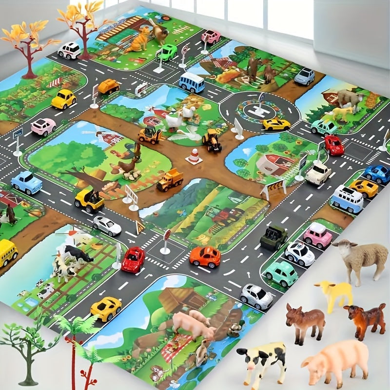 Interaktives Spielteppich-Abenteuer – Entdecke Bauernhof sowie Verkehr mit Spielzeug