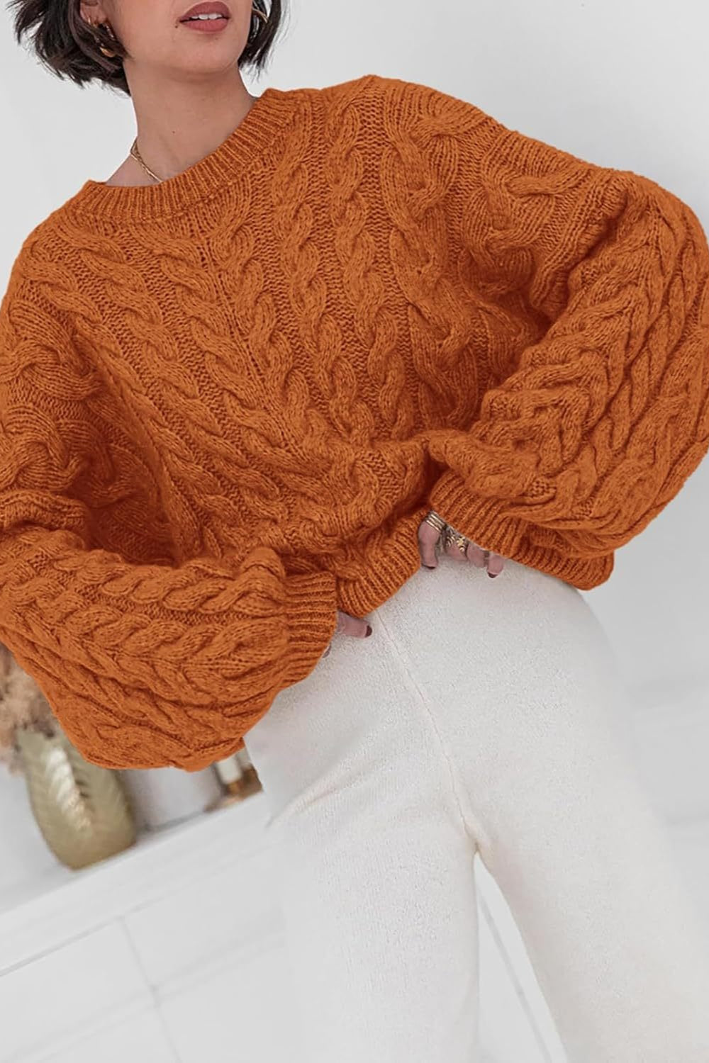 Pullover mit Strickstruktur in Weiß mit Rundhalsausschnitt