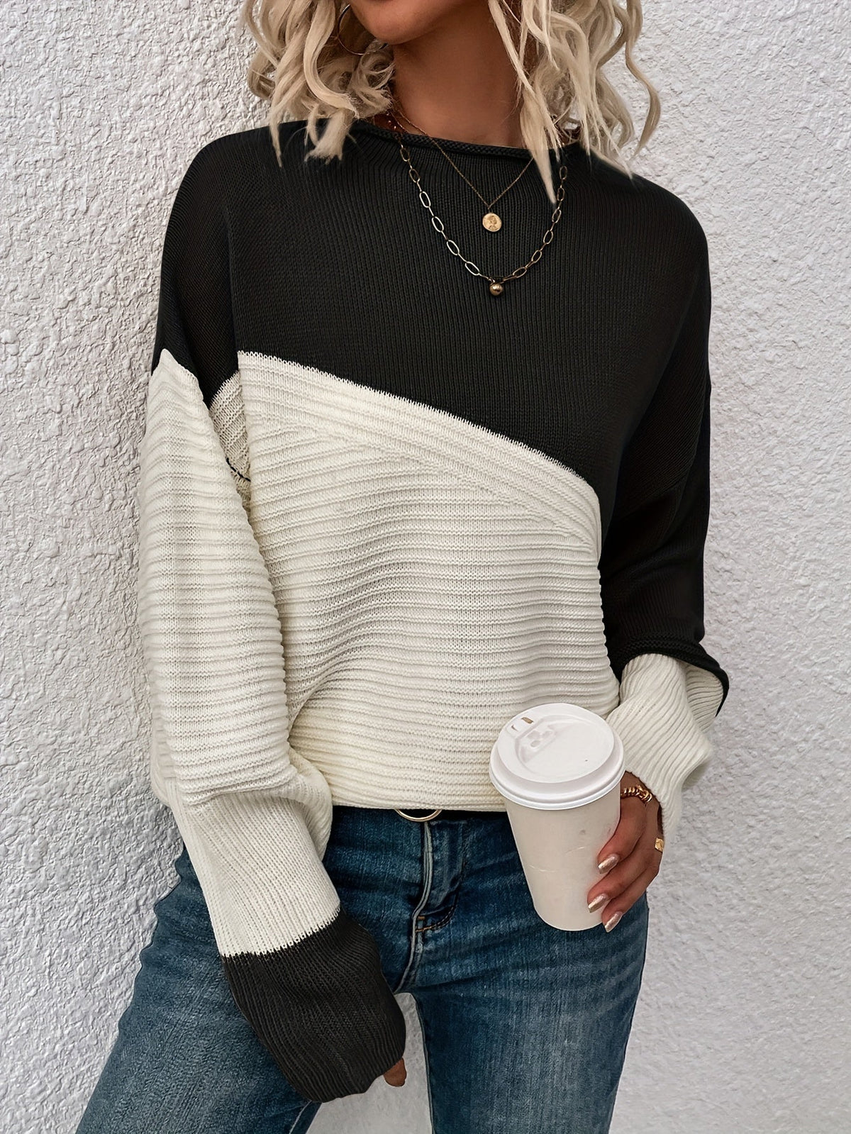 Eleganter Farbblock Pullover