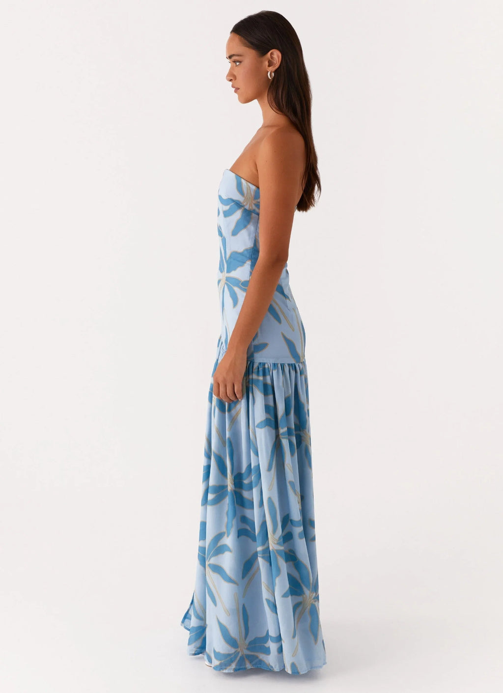 Damen Bandeau-Maxikleid mit Blumenmuster und Beinschlitz
