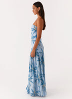 Damen Bandeau-Maxikleid mit Blumenmuster und Beinschlitz