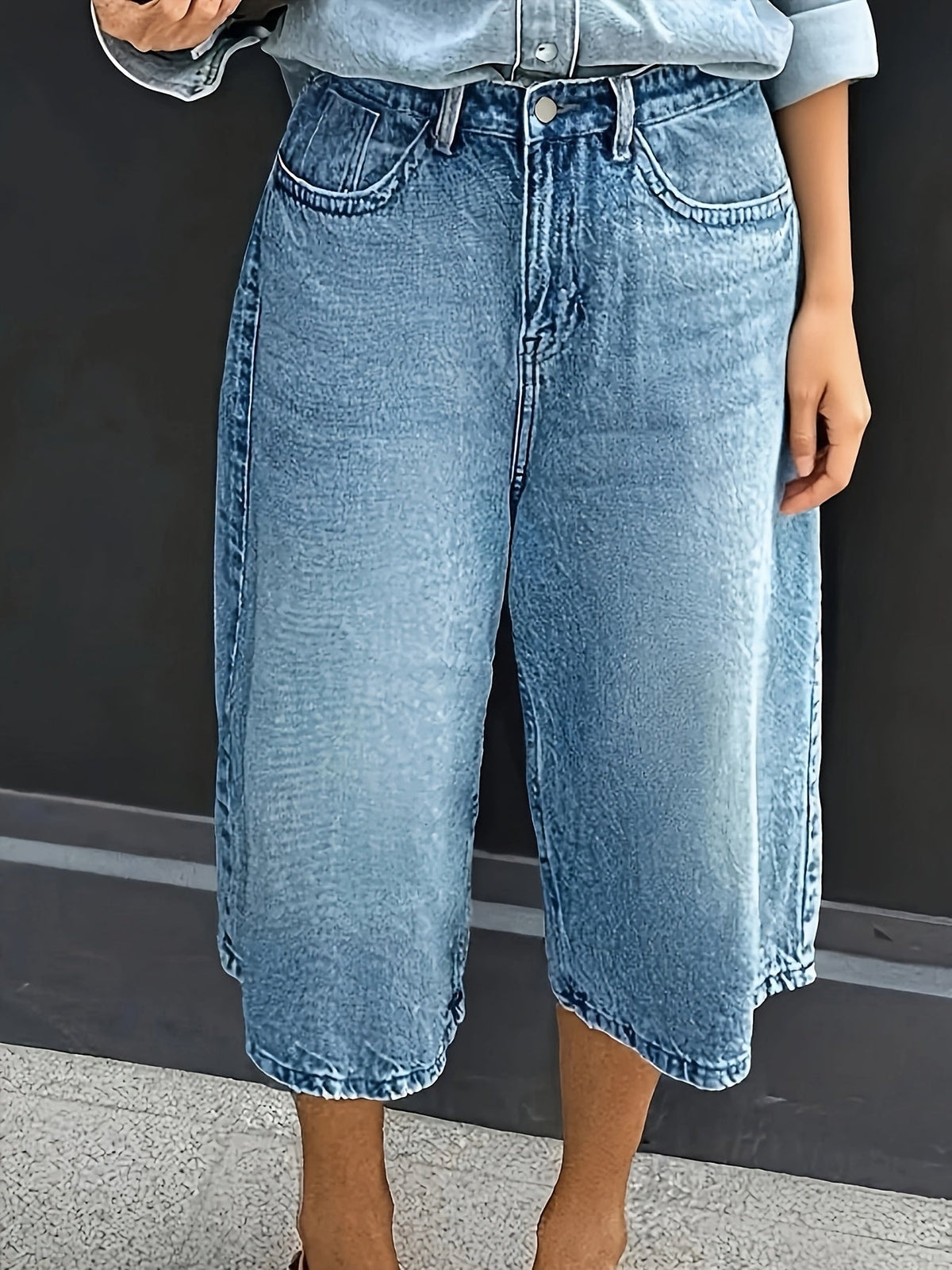 Große Größen Hochtaillierte Stretch-Denim-Shorts – Lässige Weite Sommerhose mit Taschen