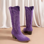 Damen Bestickte Cowboy-Stiefel mit Spitzennase sowie Mittelabsätzen