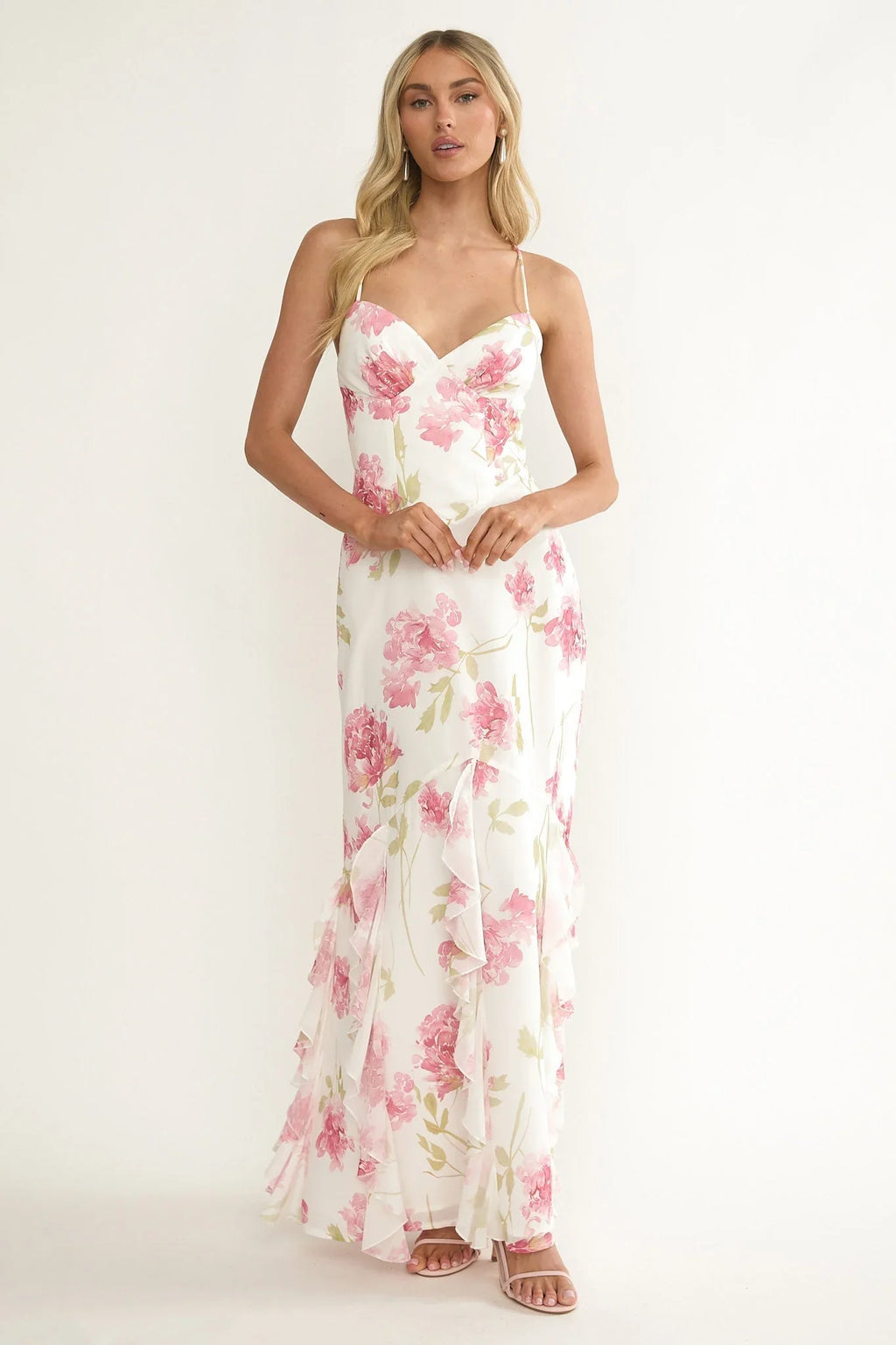 Charlisa – Maxikleid mit Rüschen und Blumenmuster