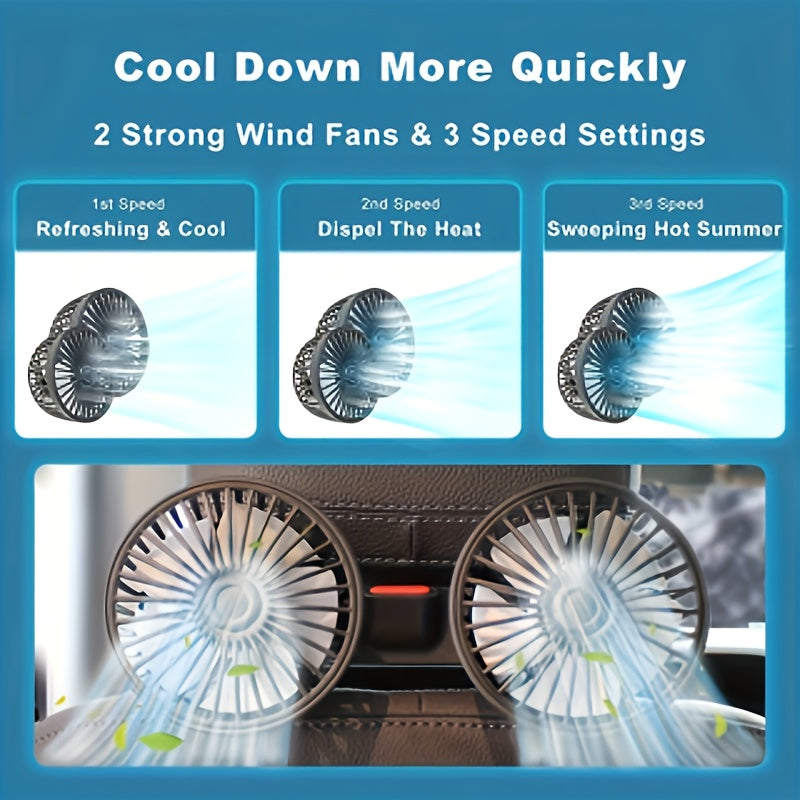 Tragfan Dual Car Fan: 5-Blatt 360° Rotierend Ultra-Leise