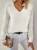 Stilvoller Langarm-V-Ausschnitt-Pullover