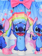 Disney Stitch Mädchen Ärmelloses Rundhalskleid inklusive Schleife & Blumenmuster - Leichter Polyester-Spandex