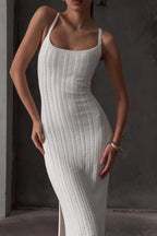 Maxikleid mit Strickstruktur in Weiß