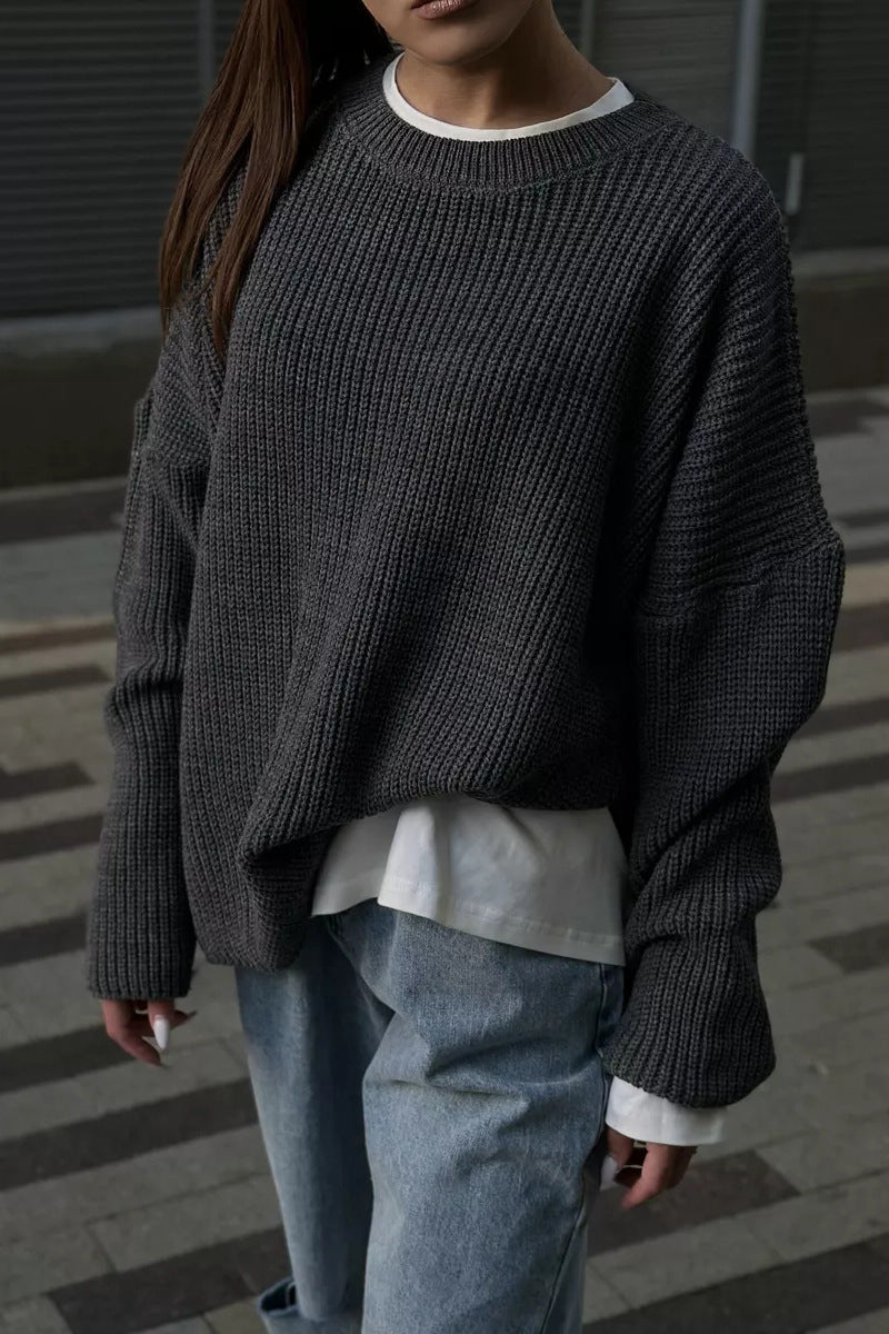 Pullover mit Strickstruktur in Weiß locker geschnitten