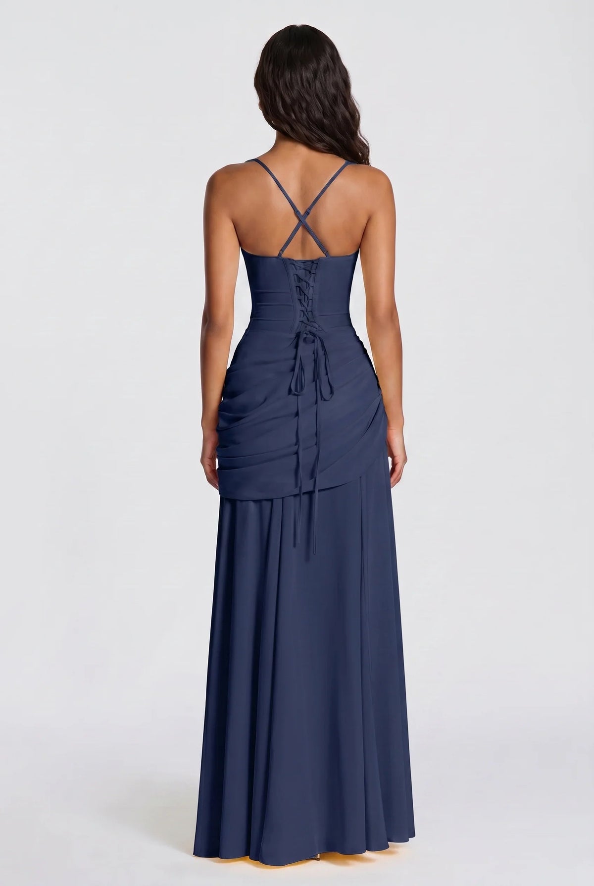 Flowing – Wickel-Maxikleid mit Korsett-Schnürung
