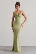Figurbetontes Maxikleid mit Satinoptik in Claret
