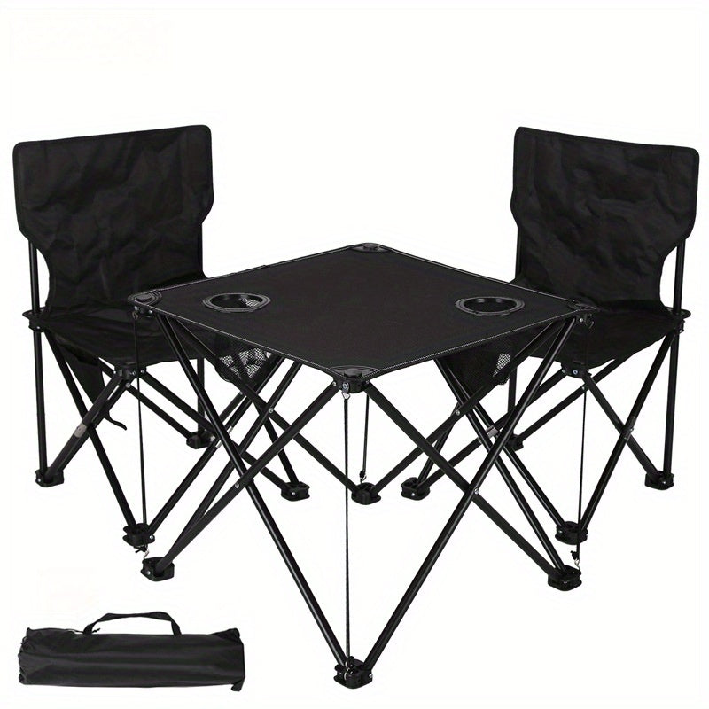 Klappbarer Outdoor Tisch- sowie Stuhlset – Tragbar für Camping & BBQ
