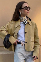 Jacke mit Reverskragen und Wildleder in Khaki