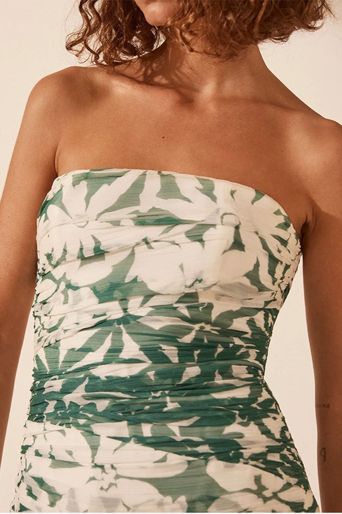 Trägerloses Kleid mit Druck in Grün