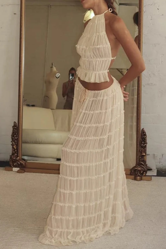 Maxikleid mit Neckholder und Raffung