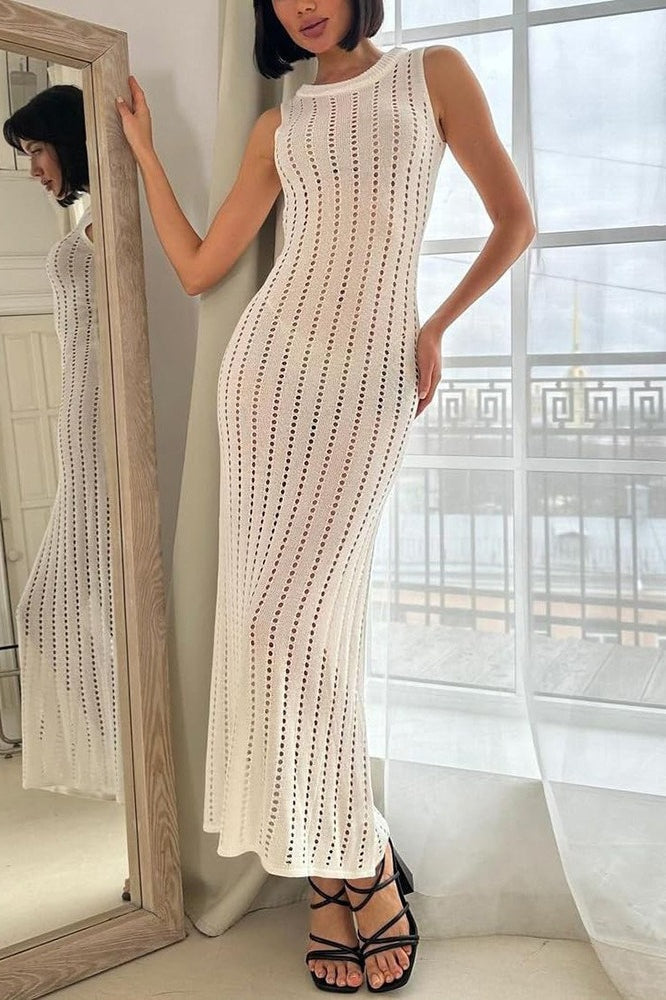 Ärmelloses Kleid mit Strickstruktur