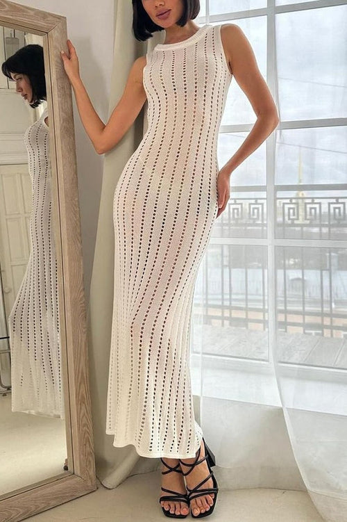 Ärmelloses Kleid mit Strickstruktur