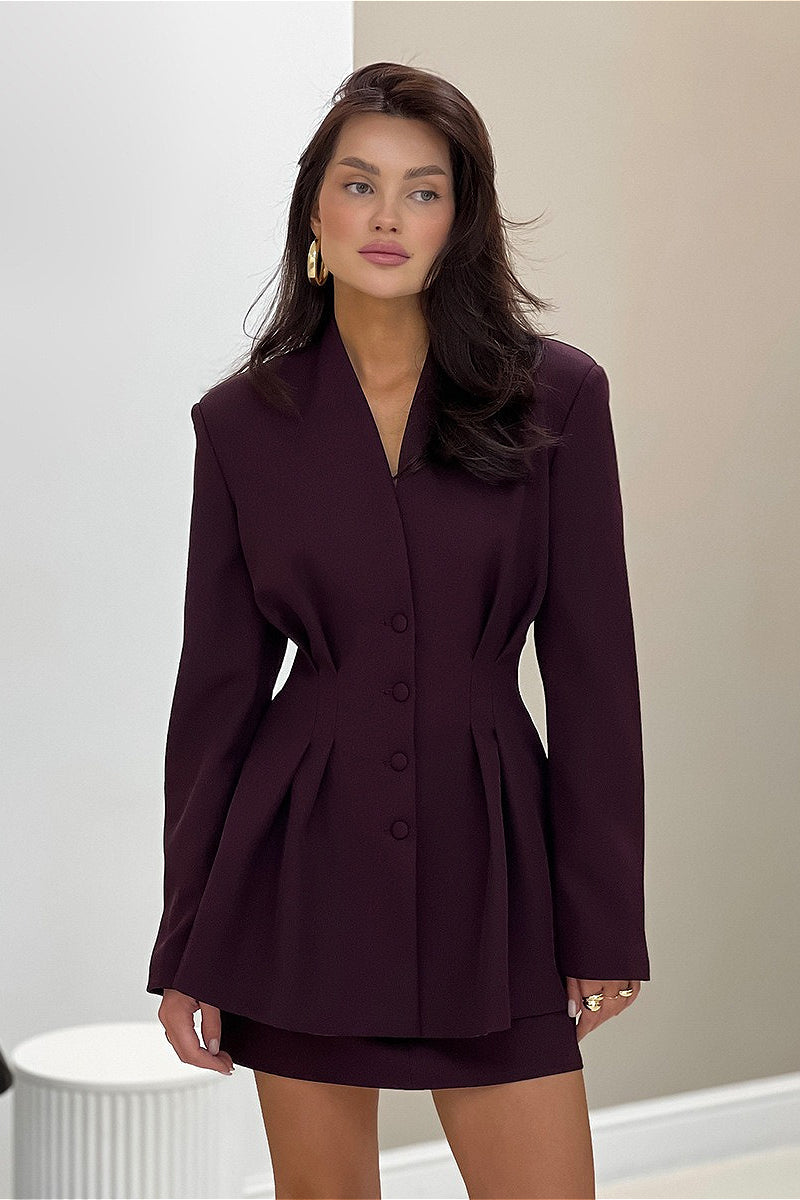 Blazer mit V-Ausschnitt und Raffung