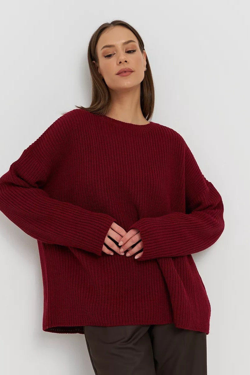Pullover mit Strickstruktur in Weiß locker geschnitten