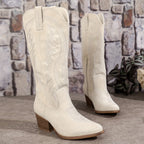 Damen Bestickte Cowboy-Stiefel mit Spitzennase sowie Mittelabsätzen