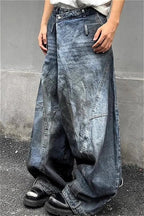 Jeans mit weitem Bein und hoher Taille in Blau locker geschnitten