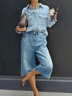 Große Größen Hochtaillierte Stretch-Denim-Shorts – Lässige Weite Sommerhose mit Taschen