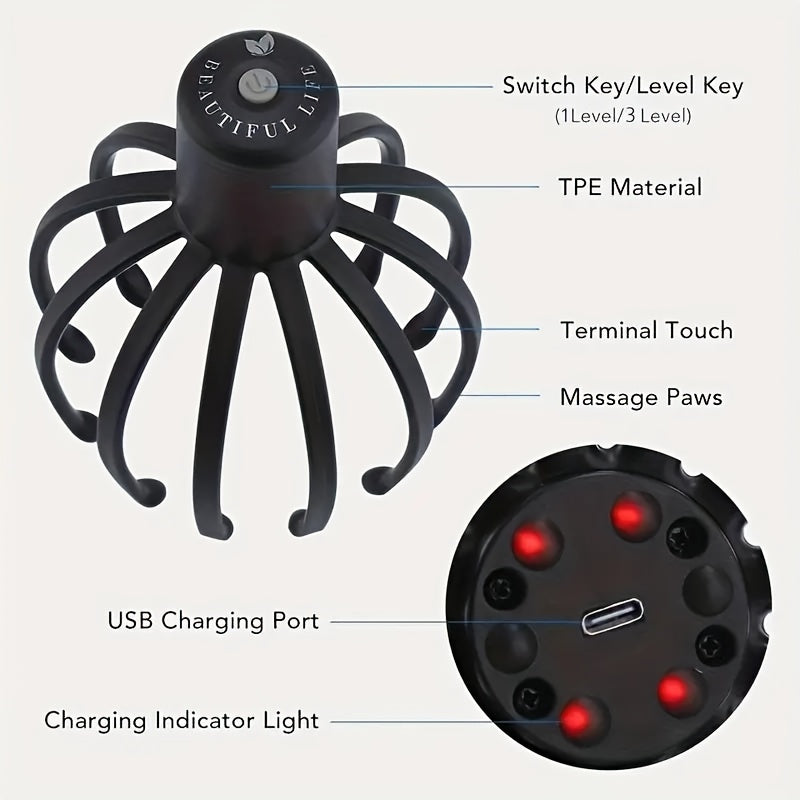 Elektrische Octopus Kopfhautmassager – USB Aufladbar und Platzsparend