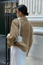 Locker geschnittene Jacke mit Wildleder in Khaki
