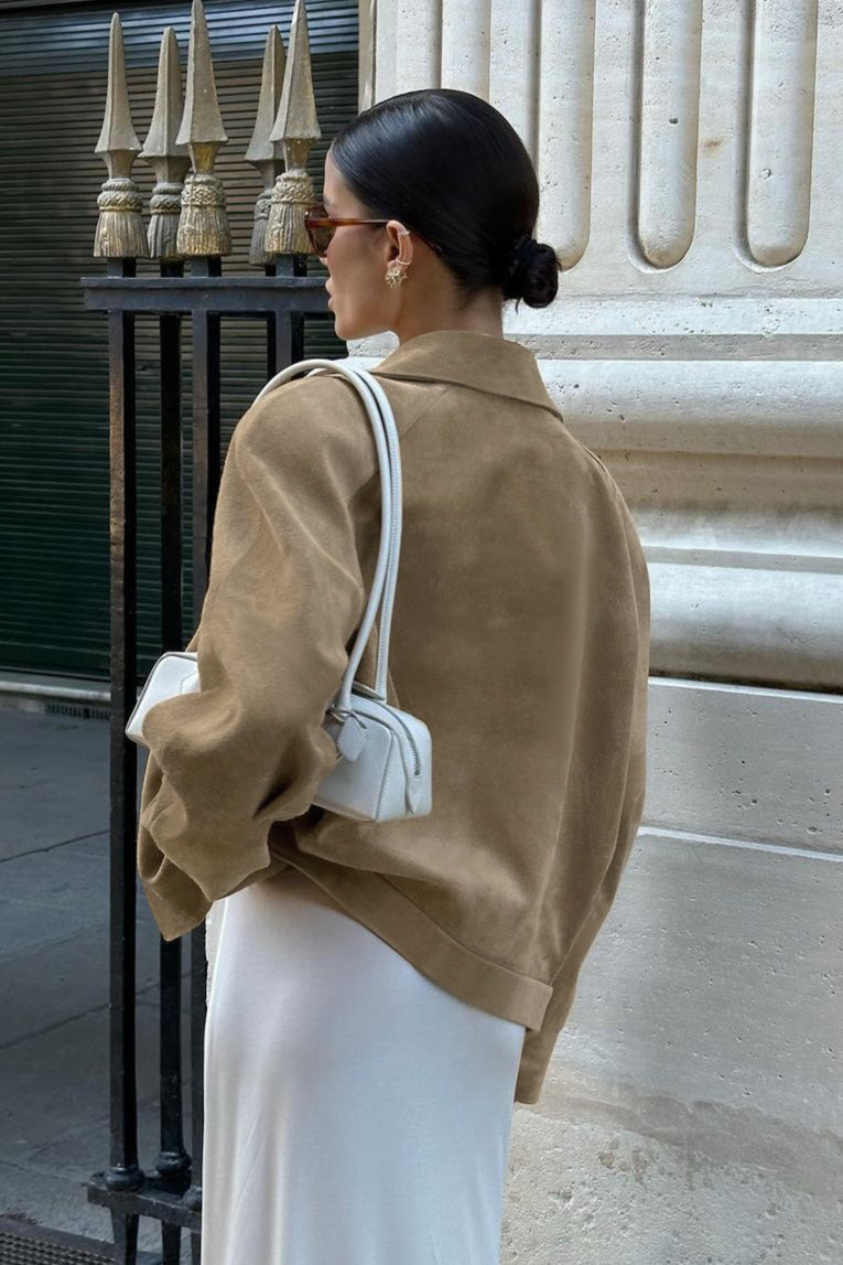 Locker geschnittene Jacke mit Wildleder in Khaki