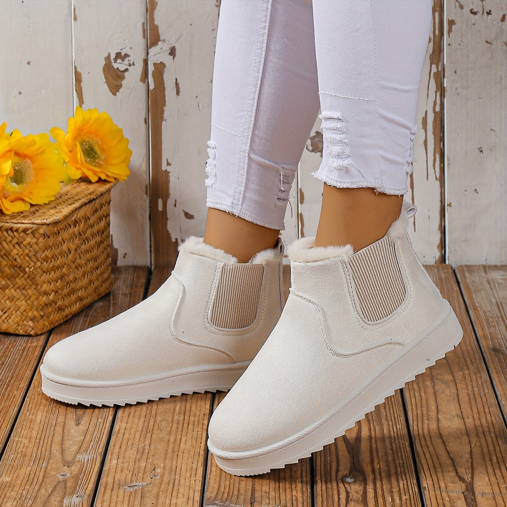 Stiefeletten gefüttert mit flachem Absatz – Beige