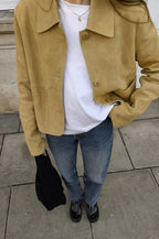 Jacke mit Wildleder in Braun mit Polokragen