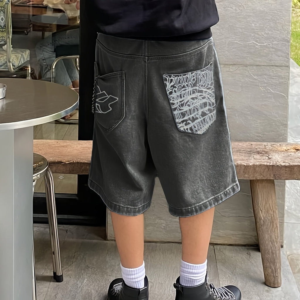 Lässige Bermuda-Denim-Shorts – Lockere Passform inklusive Stilvollen Blumenstickereien