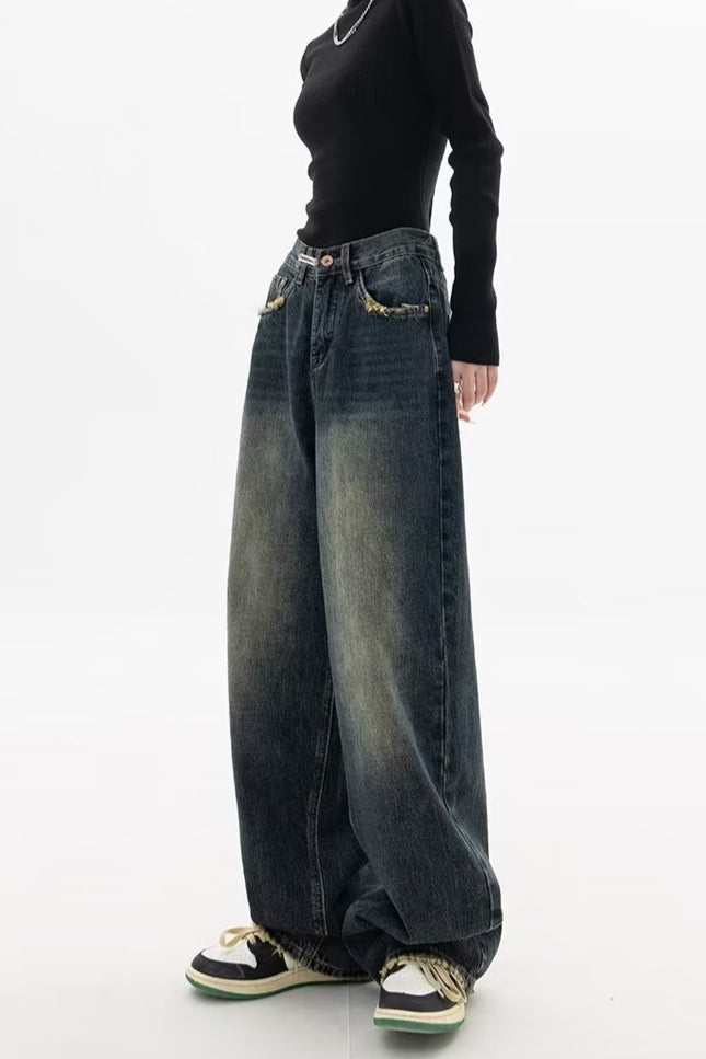 Locker geschnittene Jeans in Blau mit Vintage